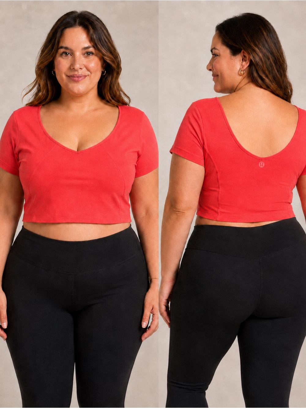 Lululemon coral cropped top, approximately size 18